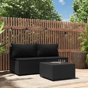 319787 vidaXL Set mobilier de grădină cu perne, 3 piese, negru, poliratan