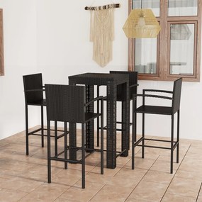 3064808 vidaXL Set bar exterior cu cotieră, 5 piese, negru, poliratan