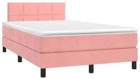 vidaXL Pat cu arcuri, cu saltea și LED, roz, 120x190 cm catifea