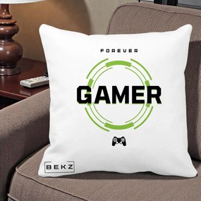 Perna Personalizata Forever Gamer, 40x40 cm, Alba Mata, Husa Detasabila, Perna Inclusa, BEKZ®