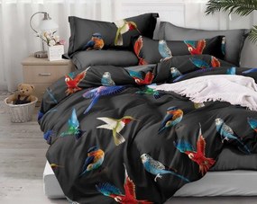 Lenjerie de pat din microfibra neagra, COLORFUL BIRDS Dimensiune lenjerie de pat: 2 buc 70 x 80 cm | 200 x 220 cm