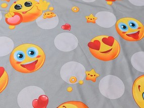 Lenjerie de pat din microfibra EMOJI gri + cearsaf jersey 90x200 cm negru