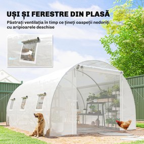 Outsunny Seră de Grădină Tip Tunel 4x3x2 m cu 2 Bare Detașabile, Uși Rulabile și Ferestre cu Plasă, Seră pentru Grădină de Legume și Flori, Structură din Oțel Zincat și Acoperire PE, Alb | Aosom Romania