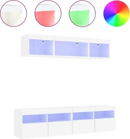 vidaXL Unități de perete TV cu LED-uri, 5 piese, alb, lemn prelucrat