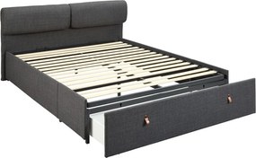Pat matrimonial gri închis tapițat cu spațiu de depozitare cu somieră 160x200 cm Calvi – Actona