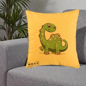 Perna Decorativa Brontosaur Verde Simpatic, 40x40 cm, Galben, Husa Detasabila, Perna Inclusa, BEKZ®
