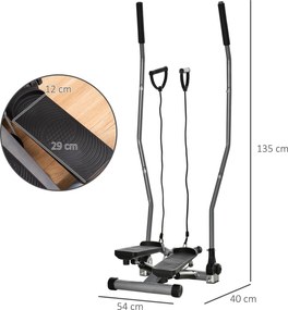 HOMCOM Stepper Fitness cu Maner, Bante Elastice, LCD, Oțel/ABS, Argintiu-Negru | Aosom Romania