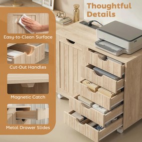 HOMCOM Mobilier pentru imprimantă cu stație de încărcare și roți 5 sertare porturi USB poliță reglabilă natural | Aosom Romania