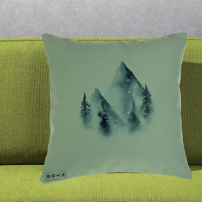Perna Decorativa Munti Inzapeziti Acuarela Indigo, 40x40 cm, Verde, Husa Detasabila, Perna Inclusa, BEKZ®