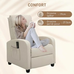 HOMCOM Fotoliu Masaj Rabatabil cu Funcție de Masaj, cu Suport pentru Picioare, Ideal pentru Relaxare, 68x88x98 cm, Crem