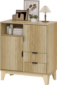 HOMCOM Bufet living, mobilier de depozitare, 2 uși, 2 sertare, raft reglabil, compartiment deschis, 80x40x90cm, lemn natural | Aosom Romania