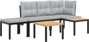 vidaXL Bănci grădină cu perne, 2 buc., negru oțel vopsit electrostatic