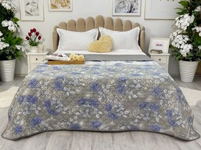 Cuvertura matlasata cu doua fete pentru pat dublu   210x210  Gri-Albastru  flori