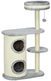 PawHut Copac de Zgariat pentru Pisici, Stalpi din Sfoara de Sisal, Plus Moale, Design Multifunctional, Jucarie cu Minge, Gri, 59x35x100 cm | Aosom Romania