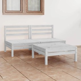 Set mobilier de gradina, 3 piese, alb, lemn masiv de pin