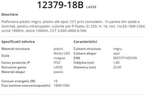 Plafoniera LED design modern, diametru 22cm, LASSE negru 12379-18B GL