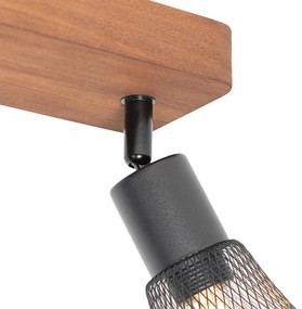 Spotlight industrial negru cu lemn 2 lumini - Kristina