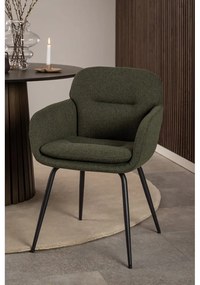 Scaun de sufragerie kaki cu cotiere tapițat Dora – Actona