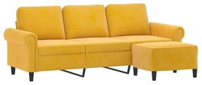 Canapea cu 3 locuri si taburet, galben deschis, 180 cm, catifea Galben deschis, 212 x 77 x 80 cm