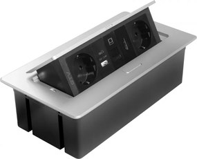 Priza incorporabila in blat Multi Soft GTV, 2 prize Schuko, USB A + C, HDMI, RJ45, aluminiu, 240 x 120 mm Aluminiu Plastic, Aluminiu, L:240 mm; l:120