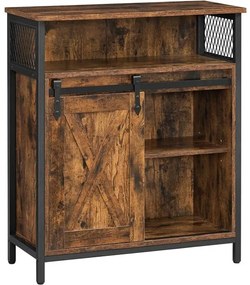 Dulap De Depozitare Cu Usa Glisanta, Maro Rustic Si Negru, 70 Cm