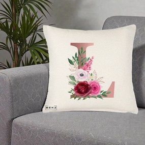 Cadou Personalizat - Perna Personalizata Monograma Rose Gold Litera L, 40x40 cm, Crem Reliefat, Husa Detasabila, Perna Inclusa, BEKZ®