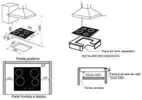 Plita incorporabila Pyramis P40CERA, vitroceramica, 4 zone de gatit, touch control, 58cm, Negru