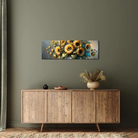 Tablou – Vază cu floarea-soarelui (cu ceas) (90x30 cm)