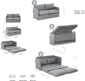 Canapea extensibila 2 locuri moderna, 200x148 cm – stofa gri – Saga