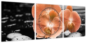 Tablou - Orhidee portocalii (cu ceas) (90x30 cm)