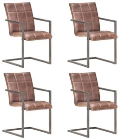 vidaXL Scaune de masă tip consolă, 4 buc., maro uzat, piele naturală