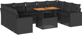 vidaXL Set canapele de grădină cu perne, 10 piese, negru, poliratan