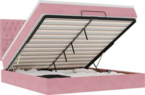 vidaXL Cadru de pat otoman cu saltele Roz 160x200cm catifea