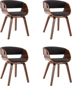 vidaXL Scaune de bucătărie, 4 buc, gri, lemn curbat și material textil