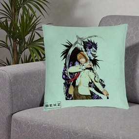 Perna Personalizata Death Note Light si Ryuk Duo, 40x40 cm, Verde Menta, Husa Detasabila, Perna Inclusa, BEKZ®