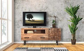 Comoda TV maro din lemn de acacia si metal, 145 x 40 x 62 cm, Mumbai Mauro Ferreti