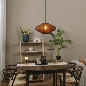 Lampă suspendată Japandi maro cu abajur din material textil 50cm - Plu