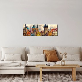 Tablou - Toamna în orașul pictat (cu ceas) (90x30 cm)