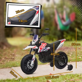 AIYAPLAY Motocicletă electrică pentru copii 12V, 37-96 luni, 2 motoare, roți ajutătoare detașabile, 30 kg, albă | Aosom Romania