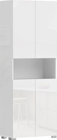 HOMCOM Dulap Bucătărie Înalt 180cm, Mobilier Depozitare cu Uși Soft-Close, Raft Deschis, 2 Dulapuri, Rafturi Ajustabile, Stil Modern pentru Sufragerie sau Bucătărie, Alb Lucios | Aosom Romania