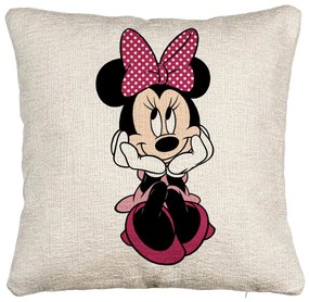 Perna Decorativa Canapea, Model copii Minnie Mouse, 40x40 cm, Cu fermoar