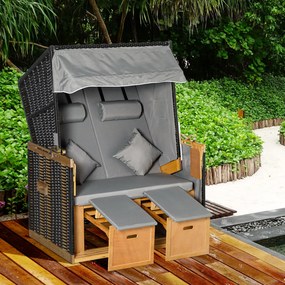 Outsunny Șezlong plajă 2 persoane, cu perne și suport picioare, rezistent la vreme, gri deschis | Aosom Romania