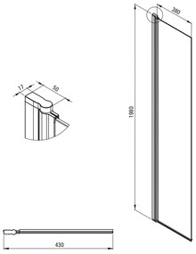 Paravan dus mobil sticla walk-in 40x200 cm negru mat Deante Kerria Plus Negru mat