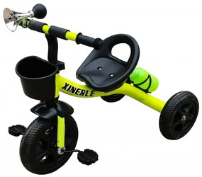 Tricicleta cu pedale, 3 - 6 ani, Verde, Roti EVA, Cadru metalic, Claxon