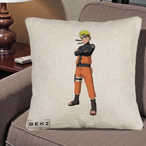 Perna Personalizata Naruto Uzumaki Portret Complet, 40x40 cm, Bej Canapea, Husa Detasabila, Perna Inclusa, BEKZ®