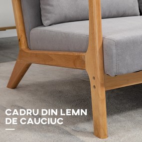 Canapea cu 2 locuri moderna din Lemn cu perne, tasatura cu efect de catifea, 122x71x76 cm, Gri HOMCOM | Aosom Romania