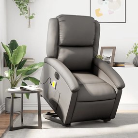 vidaXL Fotoliu electric masaj rabatabil cu ridicare gri piele natural