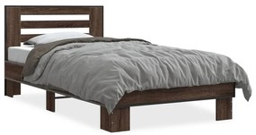 845656 vidaXL Cadru de pat, stejar maro, 90x200 cm, lemn prelucrat și metal