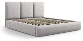 Pat matrimonial gri deschis tapițat cu spațiu de depozitare și somieră 200x200 cm Brody – Mazzini Beds