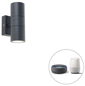 Lampă de perete exterioară inteligentă gri închis IP44 inclusiv 2 GU10 Wifi - Duo